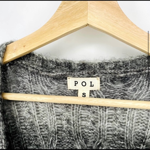 POL Gray Striped Long Sleeve Cable Knit Ombre Long distressed Cardigan Sweater S - Picture 3 of 5